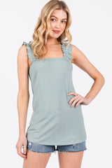 Mint Ribbed Ruffle Strap Sleeveless Maternity Top