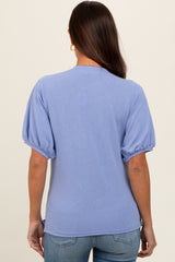 Light Blue Short Puff Sleeve Maternity Top