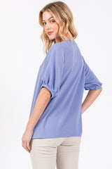 Light Blue Short Puff Sleeve Top