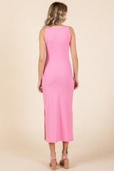 Pink Ribbed Side Slit Tank Dress