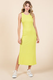 Yellow Ribbed Side Slit Tank Dress