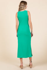 Green Ribbed Side Slit Tank Dress