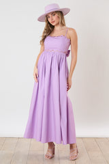 Lavender Scalloped Trim Cutout Back Maternity Maxi Dress