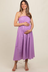 Lavender Scalloped Trim Cutout Back Maternity Maxi Dress