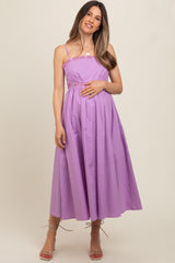 Lavender Scalloped Trim Cutout Back Maternity Maxi Dress