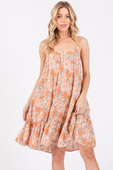 Rust Floral Sleeveless Mini Dress