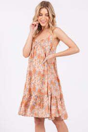 Rust Floral Sleeveless Mini Dress