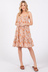 Rust Floral Sleeveless Mini Dress