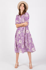 Lavender Floral Collared Tiered Midi Dress