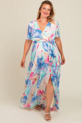 Blue Front Tie V-Neckline Maternity Dress