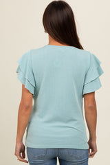 Aqua Ruffle Sleeve Ribbed Maternity Top