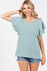 Aqua Ruffle Sleeve Ribbed Maternity Top