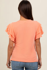 Orange Ruffle Sleeve Ribbed Maternity Top