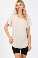 Beige Short Sleeve Terry Maternity Top