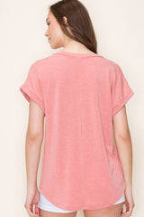 Peach Short Sleeve Terry Top