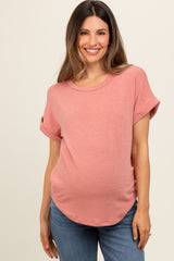 Peach Short Sleeve Terry Maternity Top