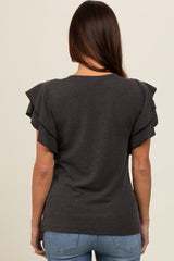 Charcoal Ruffle Sleeve Ribbed Maternity Top