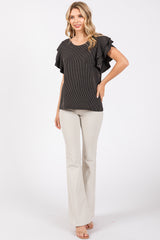 Charcoal Ruffle Sleeve Ribbed Top