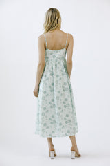 Mint Green Floral Eyelet V-Neck Midi Dress