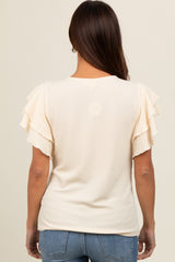 Cream Ruffle Sleeve Ribbed Maternity Top