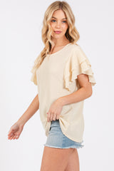 Cream Ruffle Sleeve Ribbed Top