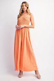 Orange Smocked Wide Leg Jumpsuit