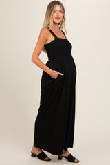 Black Smocked Wide Leg Maternity Jumpsuit