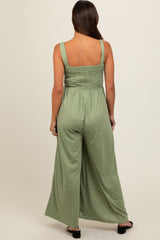 Green Smocked Wide Leg Maternity Jumpsuit