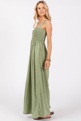 Green Smocked Wide Leg Jumpsuit