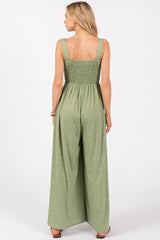 Green Smocked Wide Leg Jumpsuit