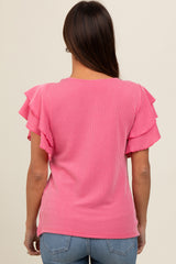 Fuchsia Ruffle Sleeve Ribbed Maternity Top