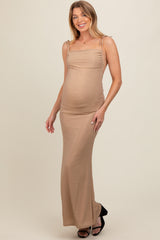 Gold Glitter Shoulder Tie Open Back Maternity Maxi Dress