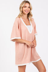 Peach Contrast Knit Romper