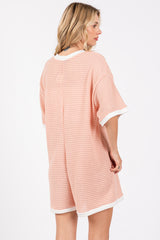 Peach Contrast Knit Romper