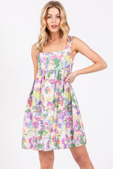 Multi-Color Floral Square Neck Maternity Dress