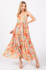 Multi-Color Floral Ruffle Tiered Sleeveless Midi Dress