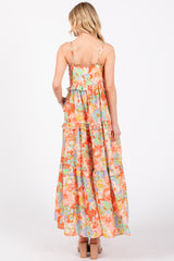 Multi-Color Floral Ruffle Tiered Sleeveless Midi Dress