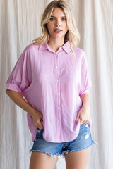 Pink Satin Button Up Maternity Top