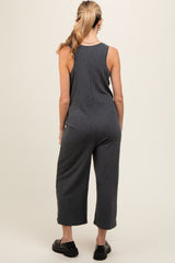 Charcoal Ribbed Button Front Sleeveless Maternity Jumpsuit