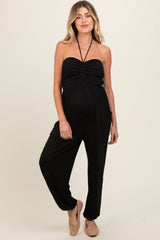 Black Halter Cinched Maternity Jumpsuit