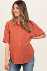 Rust Linen Dolman Half Sleeve Button Down Maternity Top