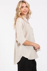 Cream Linen Dolman Half Sleeve Button Down Top