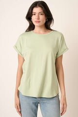 Light Olive Rolled Cuff Maternity Short Sleeve Top