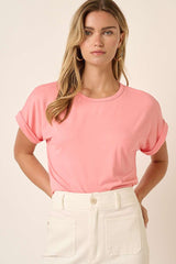 Pink Rolled Cuff Maternity Short Sleeve Top