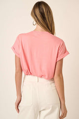 Pink Rolled Cuff Short Sleeve Top