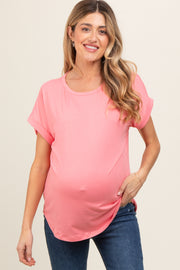 Pink Rolled Cuff Maternity Short Sleeve Top