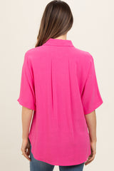 Fuchsia Linen Dolman Half Sleeve Button Down Maternity Top