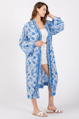 Royal Blue Floral Open Front Cover Up