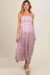 Lavender Floral Smocked Halter Flowy Maternity Maxi Dress