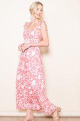 Coral Ruffle Sleeve Tiered Maxi Dress